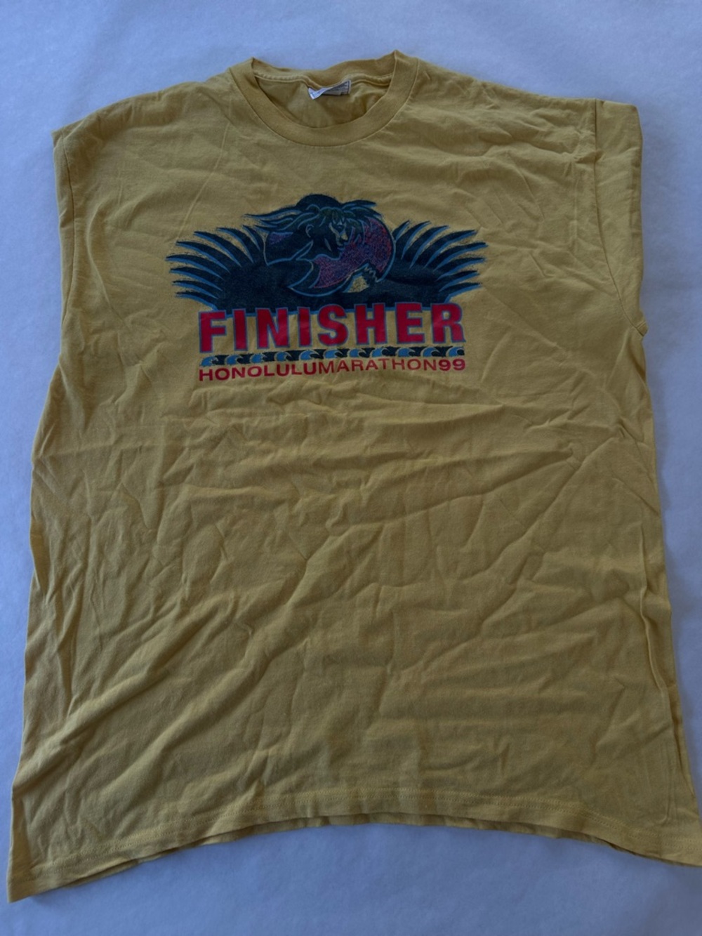 Vintage Nike Honolulu Marathon 1999 Finisher Men's Yellow T-Shirt Size L